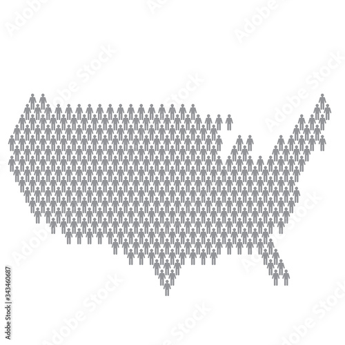 USA population infographic. Map made from stick figure people