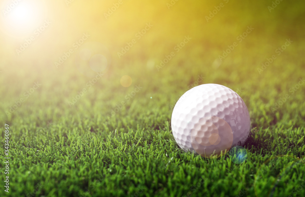Golf ball in park on sunny day. Space for design Golf ball in park on sunny day. Space for design