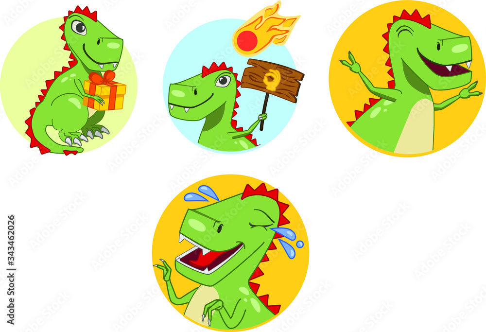 Naklejka premium funny character dinosaur emotions stickers