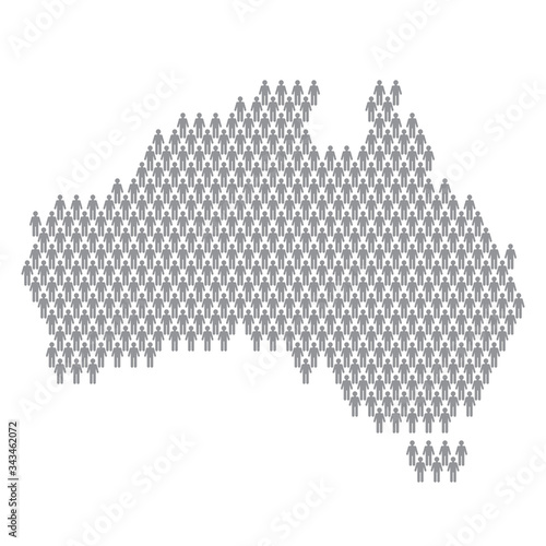Australia population infographic. Map made from stick figure people