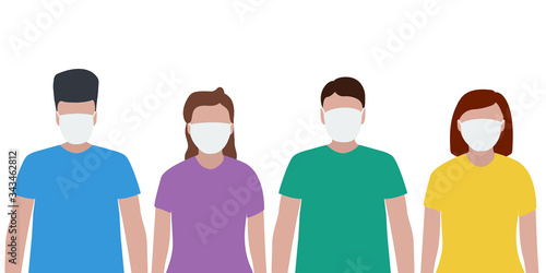 Man and woman in a protective mask against viruses. Fashion trendy illustration, flat design. Pandemic and epidemic of coronavirus in the world