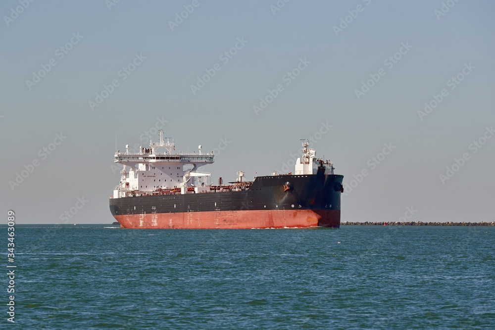 Large crude oil tanker ship coming into port from the North Sea
