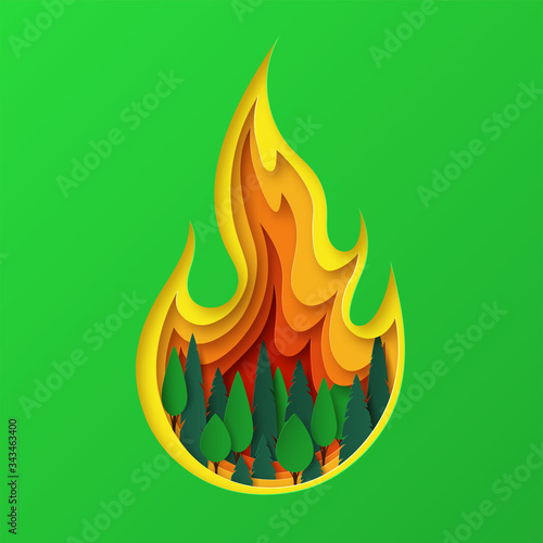 Save the forest. Let's save nature. Layered fire design in nature. Vector