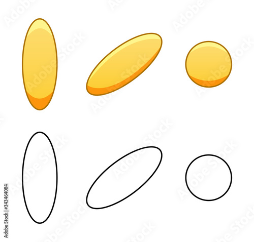 Oval and round fish oil pills in cartoon and outline style isolated illustration on white background