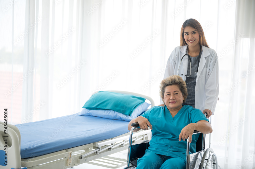 The doctor is checking the health of elderly patients in the hospital. The doctor is checking the health of elderly patients in the hospital.