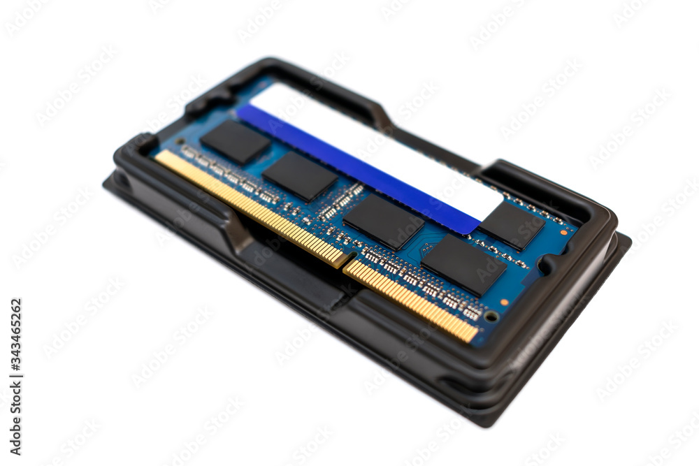 Laptop memory in factory packaging on a white background Laptop memory in factory packaging on a white background
