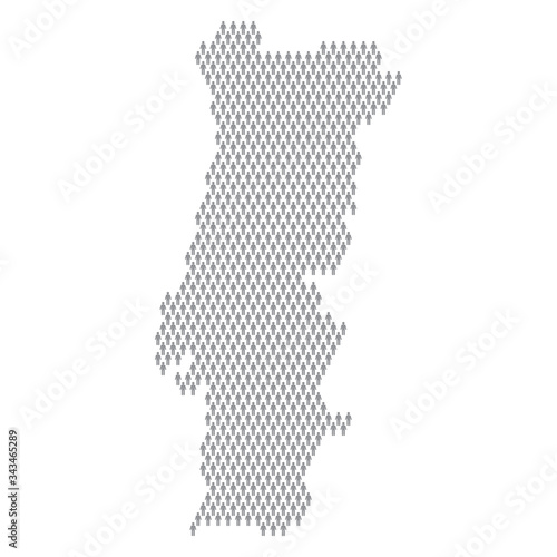 Portugal population infographic. Map made from stick figure people