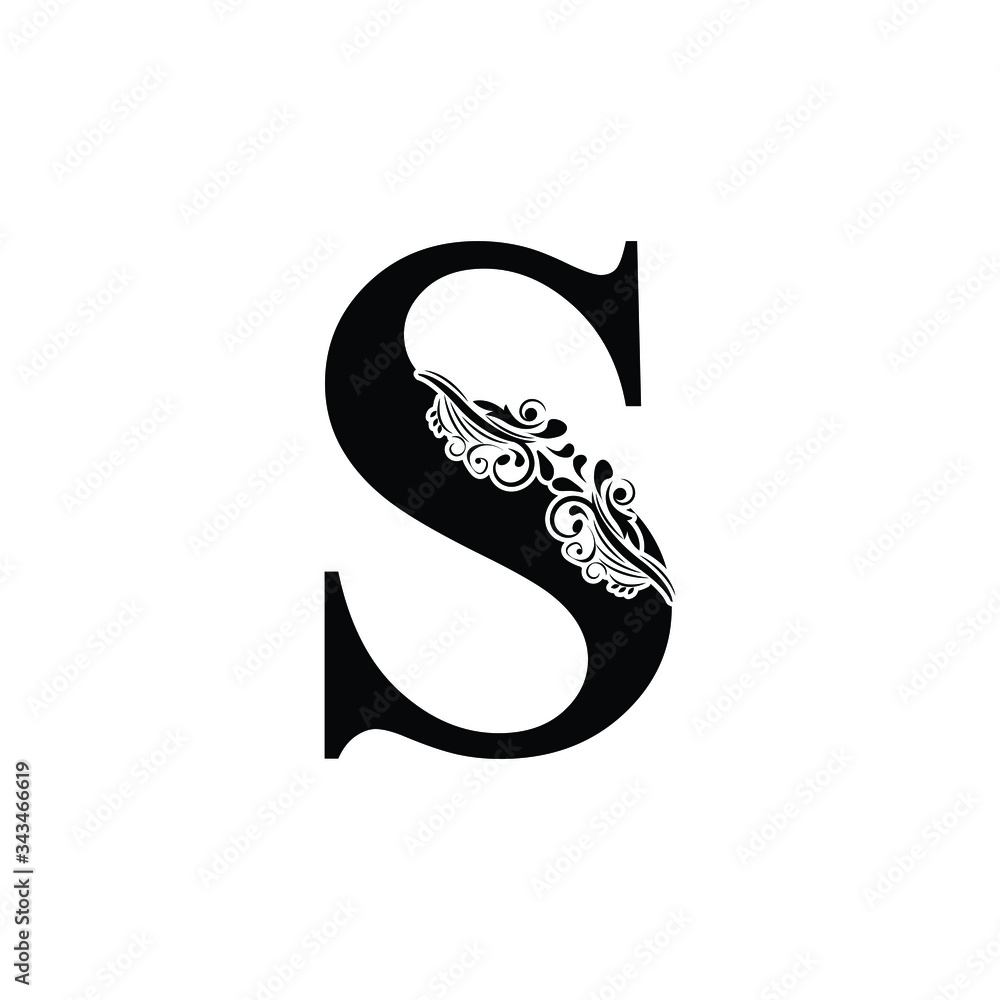 letter S. Black letters. flower beautiful capital alphabet letter S. Black letters. flower beautiful capital alphabet