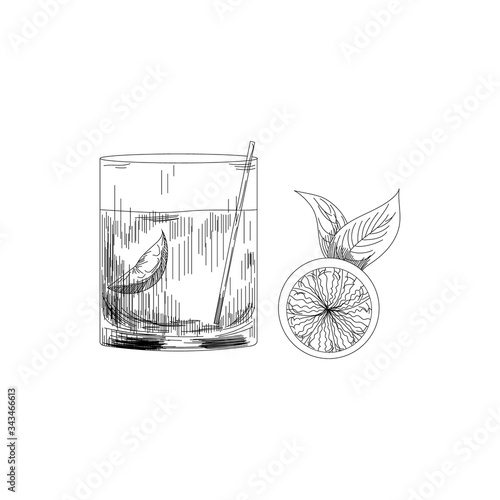 Vector image of summer cocktail Negroni and cherry