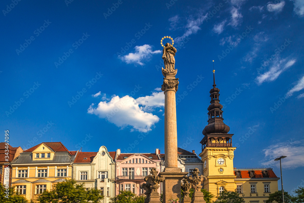 Obraz premium Marian Column at Masaryk square in historical centre of Ostrava town, Czech Republic, Europe.