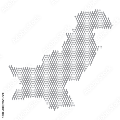 Pakistan population infographic. Map made from stick figure people