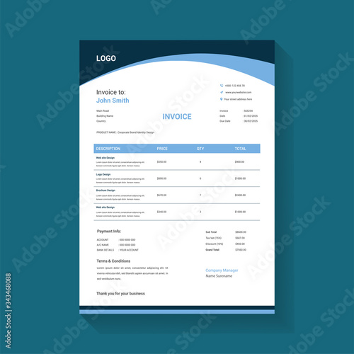 Creative stylish invoice design for accounting agency vector template 