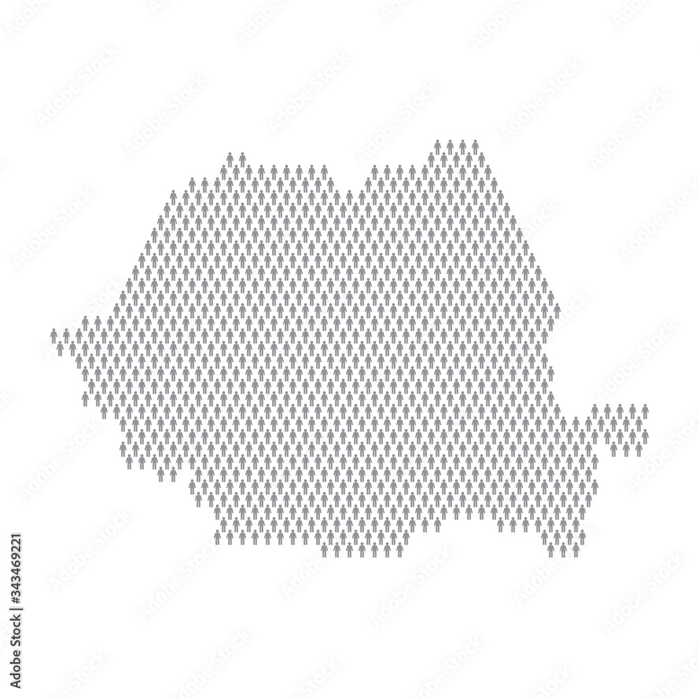 Romania population infographic. Map made from stick figure people