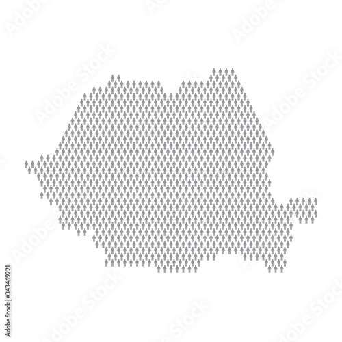 Romania population infographic. Map made from stick figure people