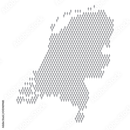 Netherlands population infographic. Map made from stick figure people