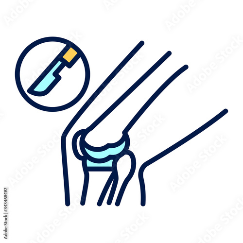 Knee disease color line icon. Total knee replacement surgery. Isolated vector element. 