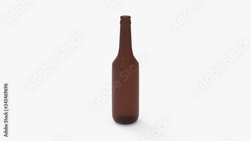 Brown soda bottle. Beer bottle. Isolated on white. Clipping path. 3D Rendering.