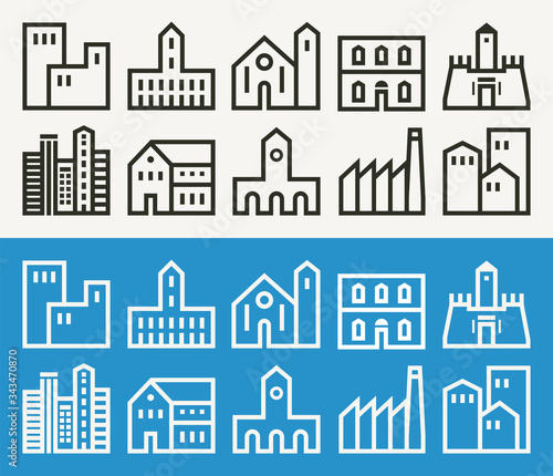 Minimal buildings related outline icons