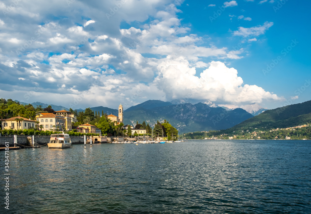Lake Como, the city of Tremezzo on the background of the Dolomites, Italy