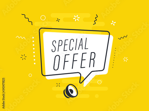 Loudspeaker with text 'special offer' on Quick Tips badge. Business concept for new ideas creativity and innovative solution. File has clipping path.