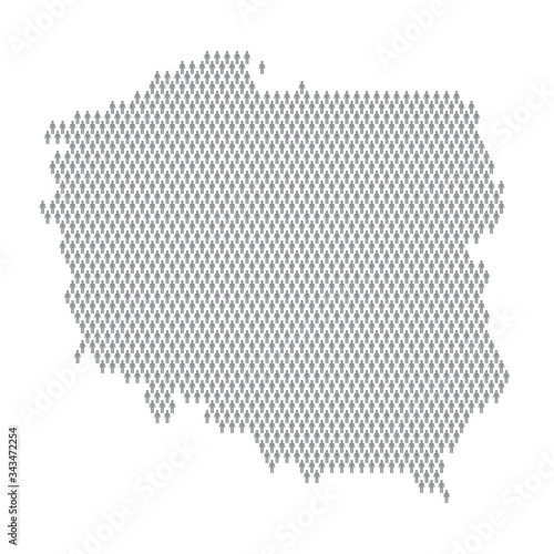 Poland population infographic. Map made from stick figure people