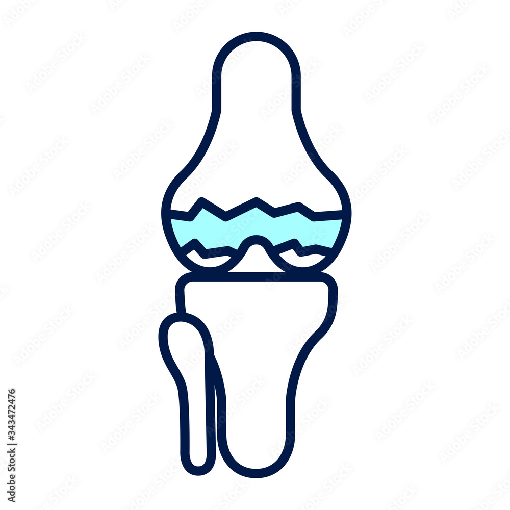 Osteoarthritis color line icon. Knee bones injury. Isolated vector element. Osteoarthritis color line icon. Knee bones injury. Isolated vector element.