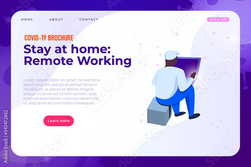 self isolation due to coronavirus. stay at home and work remotely. man with laptop