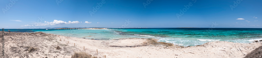 Formentera extra-large panorama Espalmador Island. Fantastic panoramic view of Espalmador beach, Formentera, Spain.