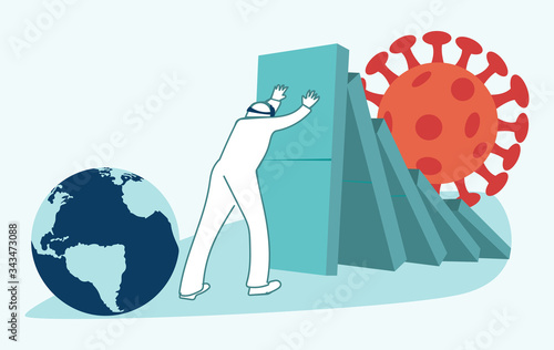 Global economic impacts 2020. Market and economics collapse. Coronavirus or COVID-19 pandemic global impact. Closed border, collapsed world market and economic crisis, panic and food shortages. Vector