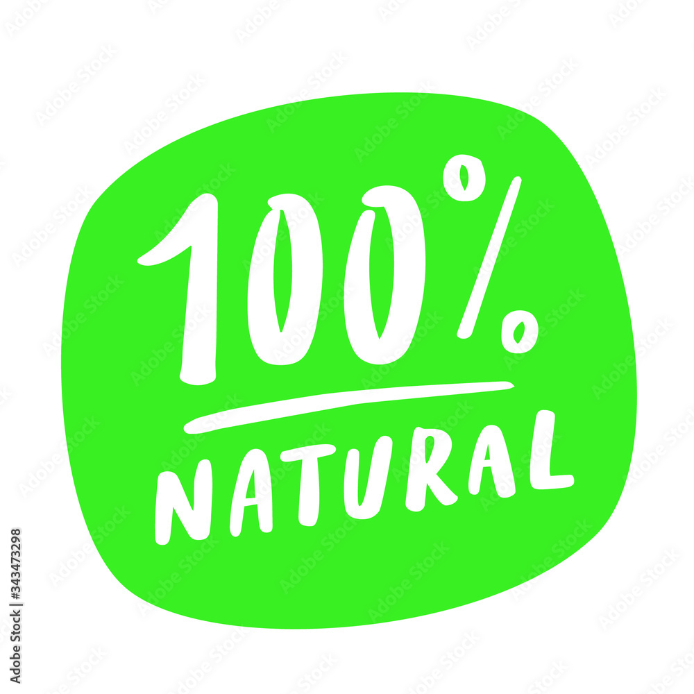 Fototapeta premium 100% natural, hand lettering .White inscription on black sticker. Vector illustration
