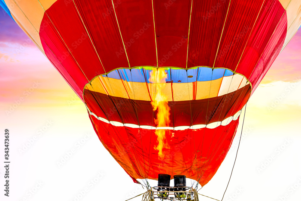 Hot air balloon floating in the sky.