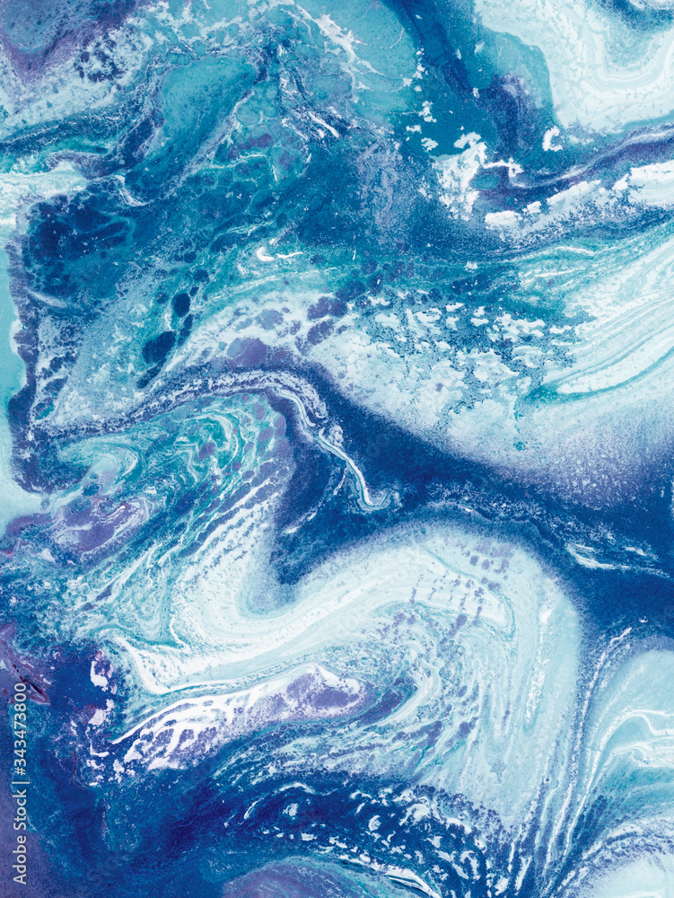 Blue creative abstract hand painted background, marble texture