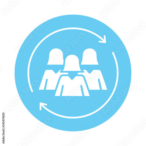 women avatars silhouettes with arrow around block style