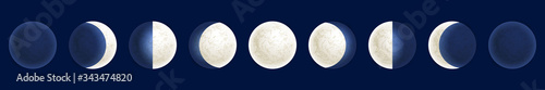 Moon phases illustration, celestial space planet poster background