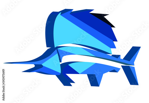 A blue 3D swordfish logo on a white background.