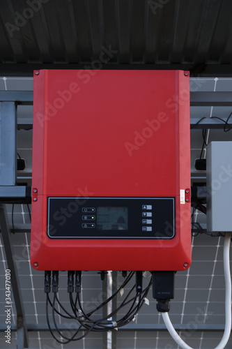 Solar battery management system. Controller of power, charge of the solar panels. Solar tracker. photo
