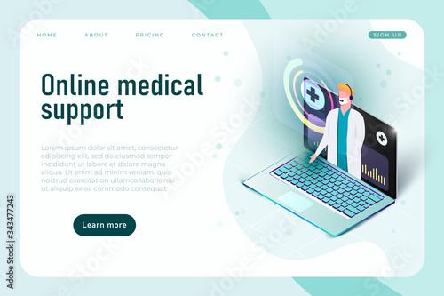 online medical support, tele medicine banner concept. communication with doctor via smartphone app