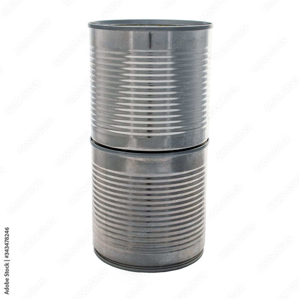 Used metal tin can. Close up open metal tin can isolated on white background. Image for the theme zero waste and separate garbage collection. Recycling. Used metal tin can. Close up open metal tin can isolated on white background. Image for the theme zero waste and separate garbage collection. Recycling.