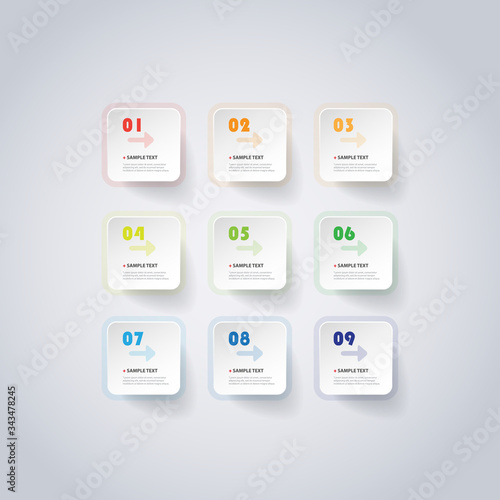 Colorful Modern Style Infographics Design - Set of Minimalist Numbered Geometric Shapes, Round Squares