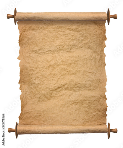 Old rolled parchment vertical on white background