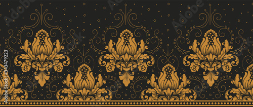 Vector damask border element and page decoration. Classical luxury border decoration pattern. Seamless texture for textile, wrapping etc. Vintage exquisite floral baroque template