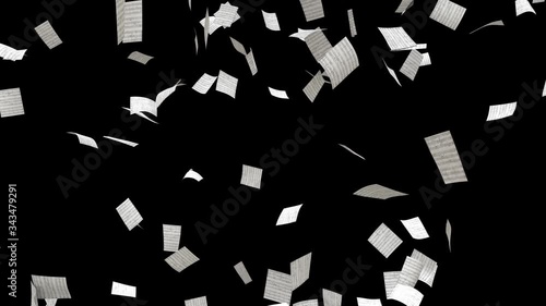 Background with flying sheets of paper with notes