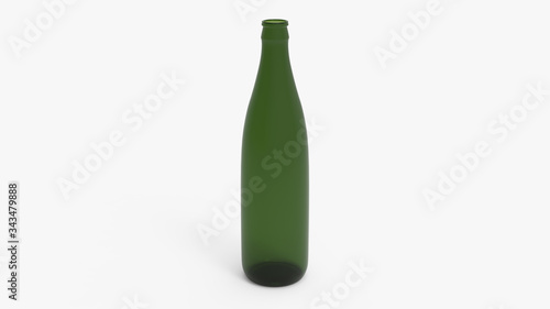 Green soda bottles. Beer bottles. Isolated on white. Clipping path. 3D Rendering.