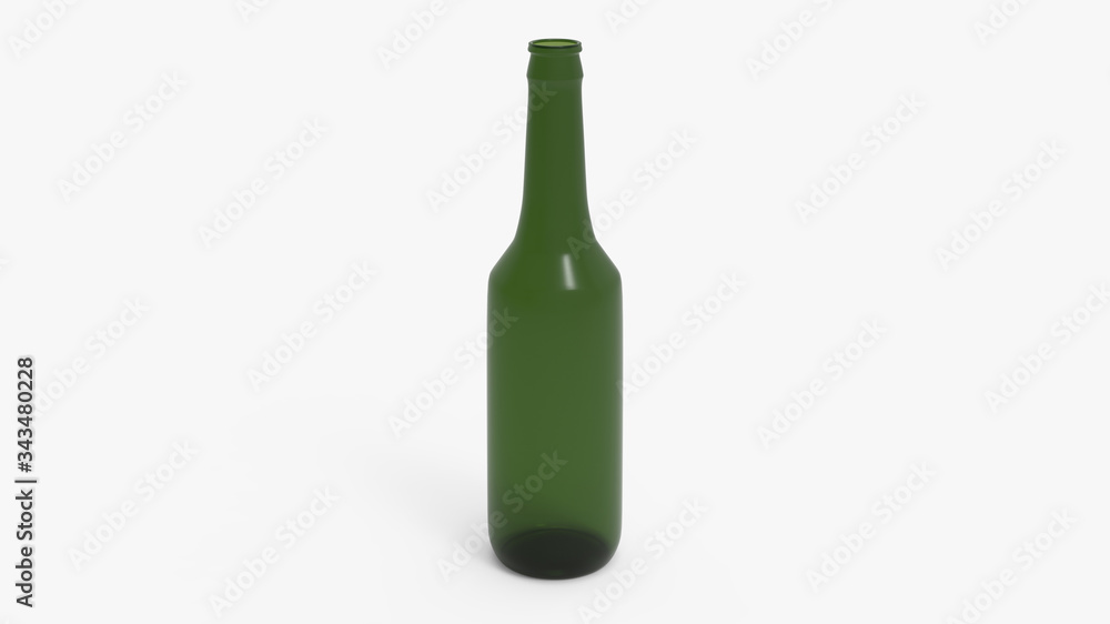 Green soda bottle. Beer bottle. Isolated on white. Clipping path. 3D Rendering. Green soda bottle. Beer bottle. Isolated on white. Clipping path. 3D Rendering.