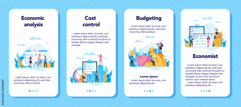 Economics and finance concept mobile application banner set. Economics and finance concept mobile application banner set.