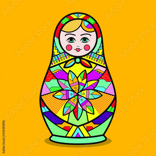 Russian nesting doll. Russia toy. Matryoshka vector illustration. Matrioshka flat design for t-shirts, invitations, flyers, souvenir products etc. Bright Russian symbol, sign, ornament, pattern.