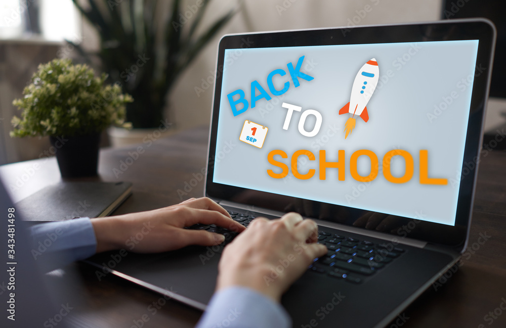 Back to school text on screen. Education and e-learning concept. Back to school text on screen. Education and e-learning concept.