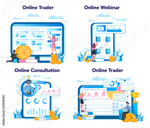 Trader, financial investment online service or platform set. Buy or sell