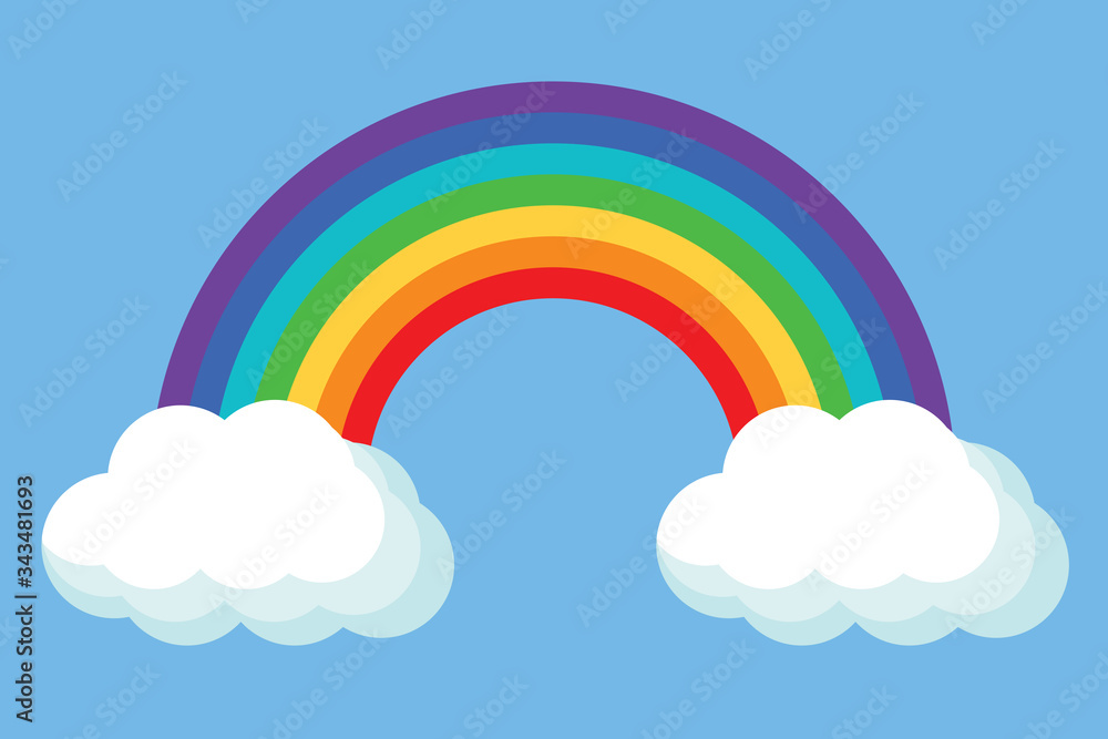 Rainbow with clouds. Bright vector illustration on blue sly background. Rainbow with clouds. Bright vector illustration on blue sly background.