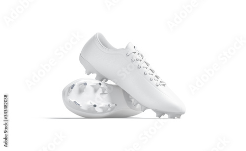 Blank white soccer boots with rubber cleats mockup stack, isolated photo